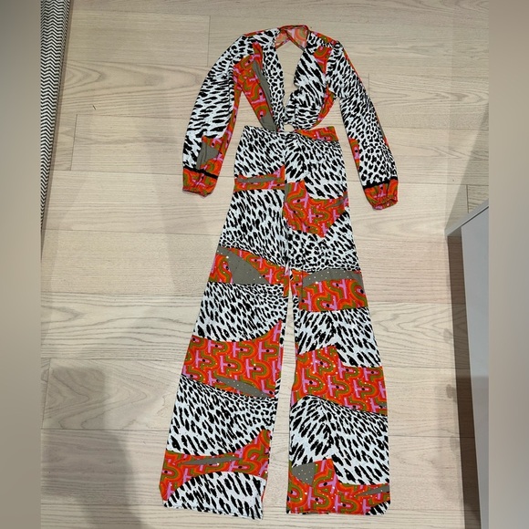 Handmade Leopard Zebra Print Cut Out Festival Wide Leg Palazzo Jumpsuit - Picture 7 of 17